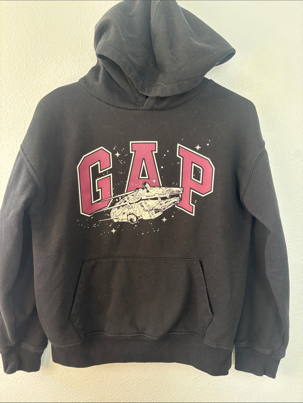 GAP Black Hoodie with Maroon Logo and Space Graphic